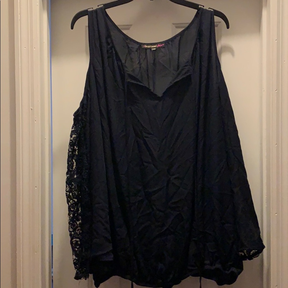 off the shoulder midnight blue dress shirt